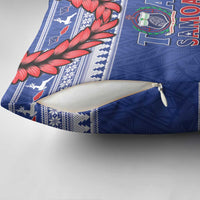 Toa Samoa Rugby Christmas Pillow Cover Ula Fala Samoan Pattern Blue LT14 - Polynesian Pride