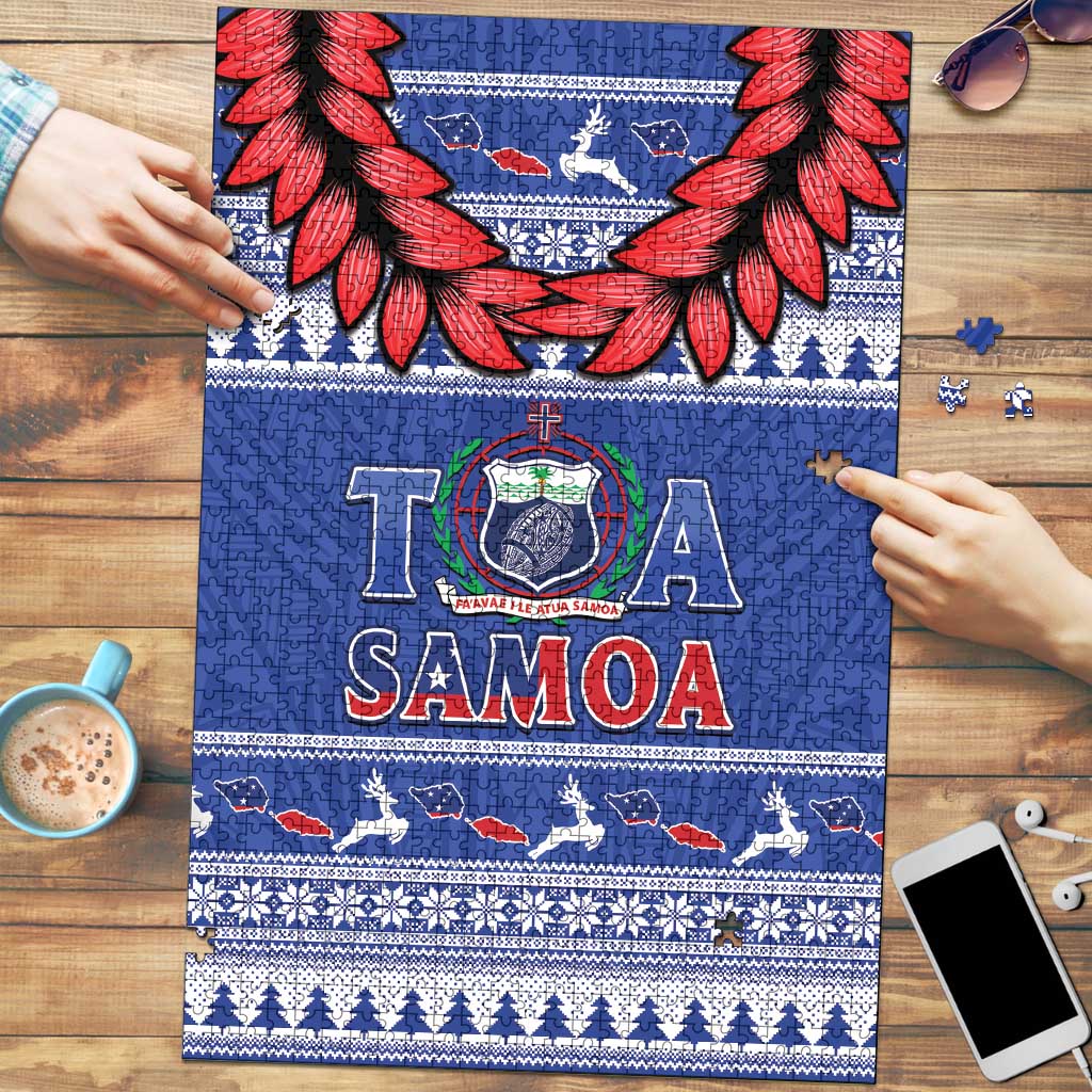 Toa Samoa Rugby Christmas Puzzle Ula Fala Samoan Pattern Blue LT14 Blue - Polynesian Pride