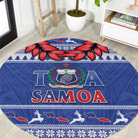 Toa Samoa Rugby Christmas Round Carpet Ula Fala Samoan Pattern Blue LT14 Blue - Polynesian Pride