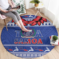 Toa Samoa Rugby Christmas Round Carpet Ula Fala Samoan Pattern Blue LT14 - Polynesian Pride