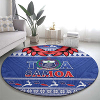 Toa Samoa Rugby Christmas Round Carpet Ula Fala Samoan Pattern Blue LT14 - Polynesian Pride