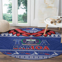 Toa Samoa Rugby Christmas Round Carpet Ula Fala Samoan Pattern Blue LT14 - Polynesian Pride