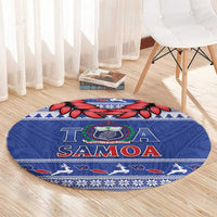 Toa Samoa Rugby Christmas Round Carpet Ula Fala Samoan Pattern Blue LT14 - Polynesian Pride