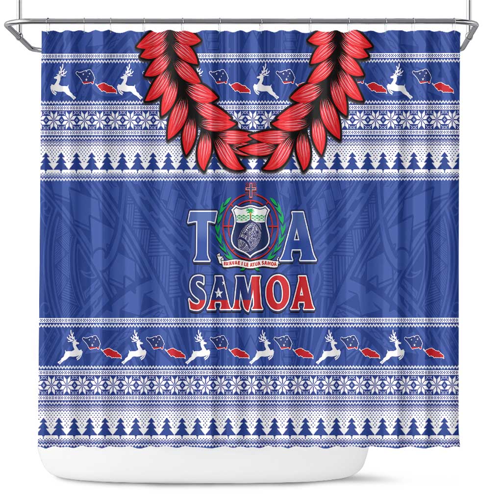 Toa Samoa Rugby Christmas Shower Curtain Ula Fala Samoan Pattern Blue LT14 Blue - Polynesian Pride