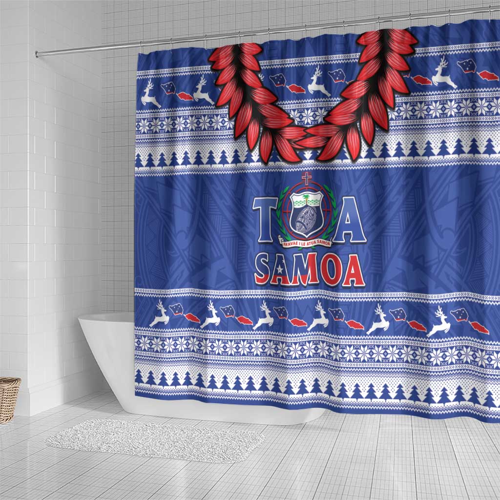 Toa Samoa Rugby Christmas Shower Curtain Ula Fala Samoan Pattern Blue LT14 - Polynesian Pride