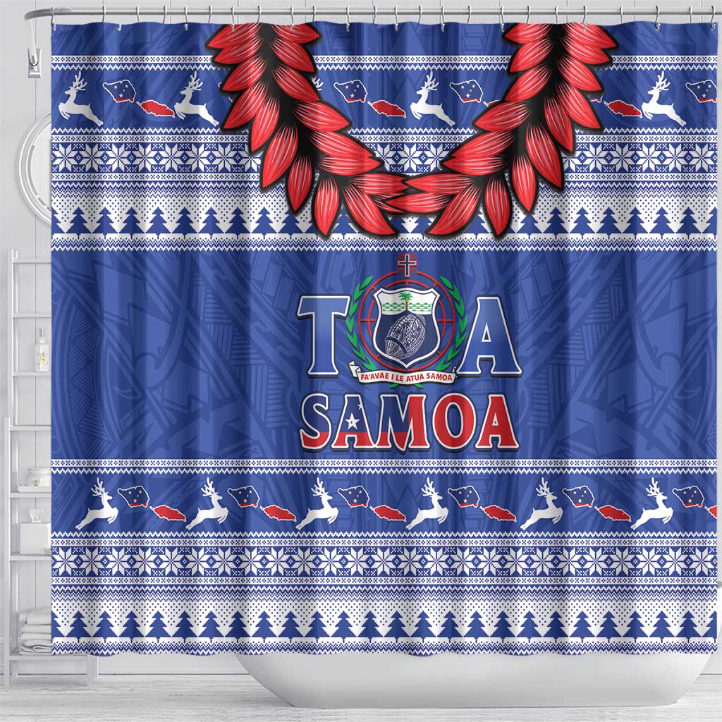 Toa Samoa Rugby Christmas Shower Curtain Ula Fala Samoan Pattern Blue LT14 - Polynesian Pride