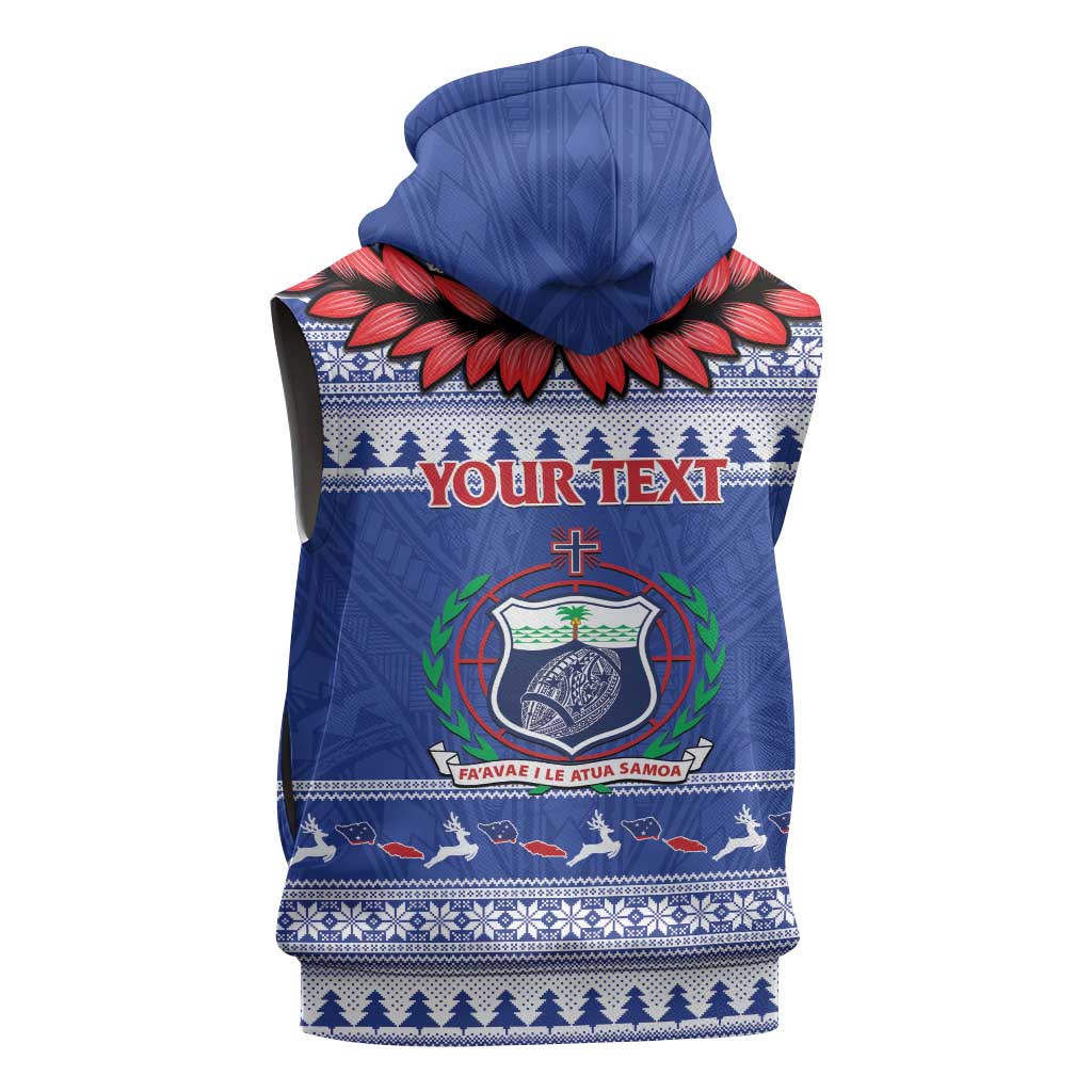 Personalised Toa Samoa Rugby Christmas Sleeveless Hoodie Ula Fala Samoan Pattern Blue LT14 - Polynesian Pride