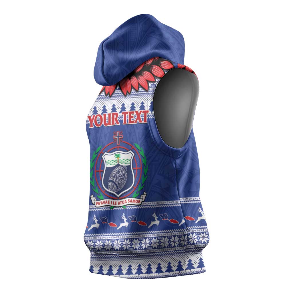 Personalised Toa Samoa Rugby Christmas Sleeveless Hoodie Ula Fala Samoan Pattern Blue LT14 - Polynesian Pride