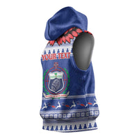 Personalised Toa Samoa Rugby Christmas Sleeveless Hoodie Ula Fala Samoan Pattern Blue LT14 - Polynesian Pride