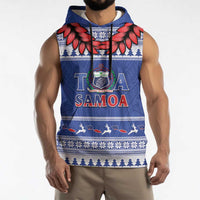 Personalised Toa Samoa Rugby Christmas Sleeveless Hoodie Ula Fala Samoan Pattern Blue LT14 - Polynesian Pride