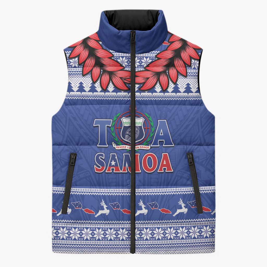 Personalised Toa Samoa Rugby Christmas Sleeveless Puffer Jacket Ula Fala Samoan Pattern Blue LT14 Unisex Blue - Polynesian Pride