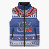 Personalised Toa Samoa Rugby Christmas Sleeveless Puffer Jacket Ula Fala Samoan Pattern Blue LT14 Unisex Blue - Polynesian Pride