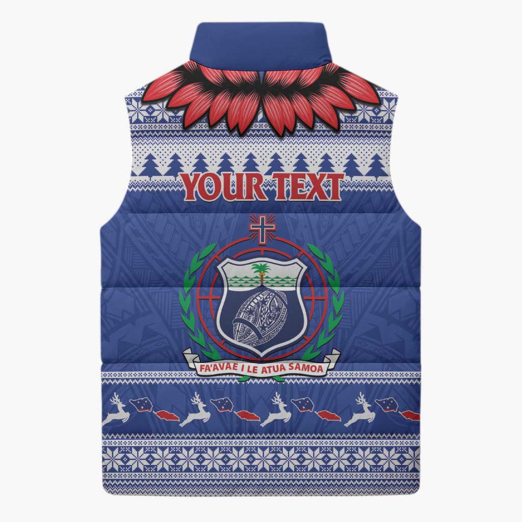 Personalised Toa Samoa Rugby Christmas Sleeveless Puffer Jacket Ula Fala Samoan Pattern Blue LT14 - Polynesian Pride