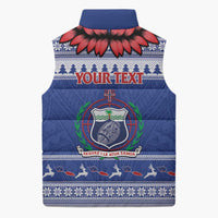Personalised Toa Samoa Rugby Christmas Sleeveless Puffer Jacket Ula Fala Samoan Pattern Blue LT14 - Polynesian Pride