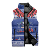 Personalised Toa Samoa Rugby Christmas Sleeveless Puffer Jacket Ula Fala Samoan Pattern Blue LT14 - Polynesian Pride