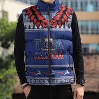 Personalised Toa Samoa Rugby Christmas Sleeveless Puffer Jacket Ula Fala Samoan Pattern Blue LT14 - Polynesian Pride
