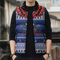 Personalised Toa Samoa Rugby Christmas Sleeveless Puffer Jacket Ula Fala Samoan Pattern Blue LT14 - Polynesian Pride