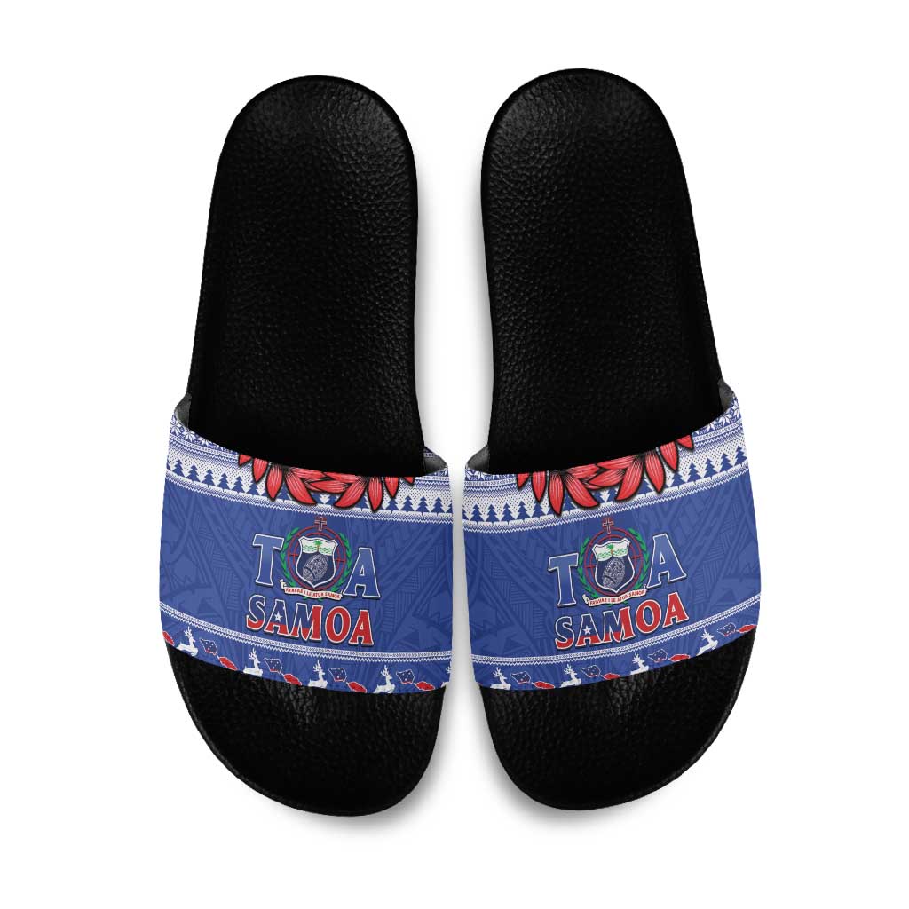 Toa Samoa Rugby Christmas Slide Sandals Ula Fala Samoan Pattern Blue LT14 Blue - Polynesian Pride