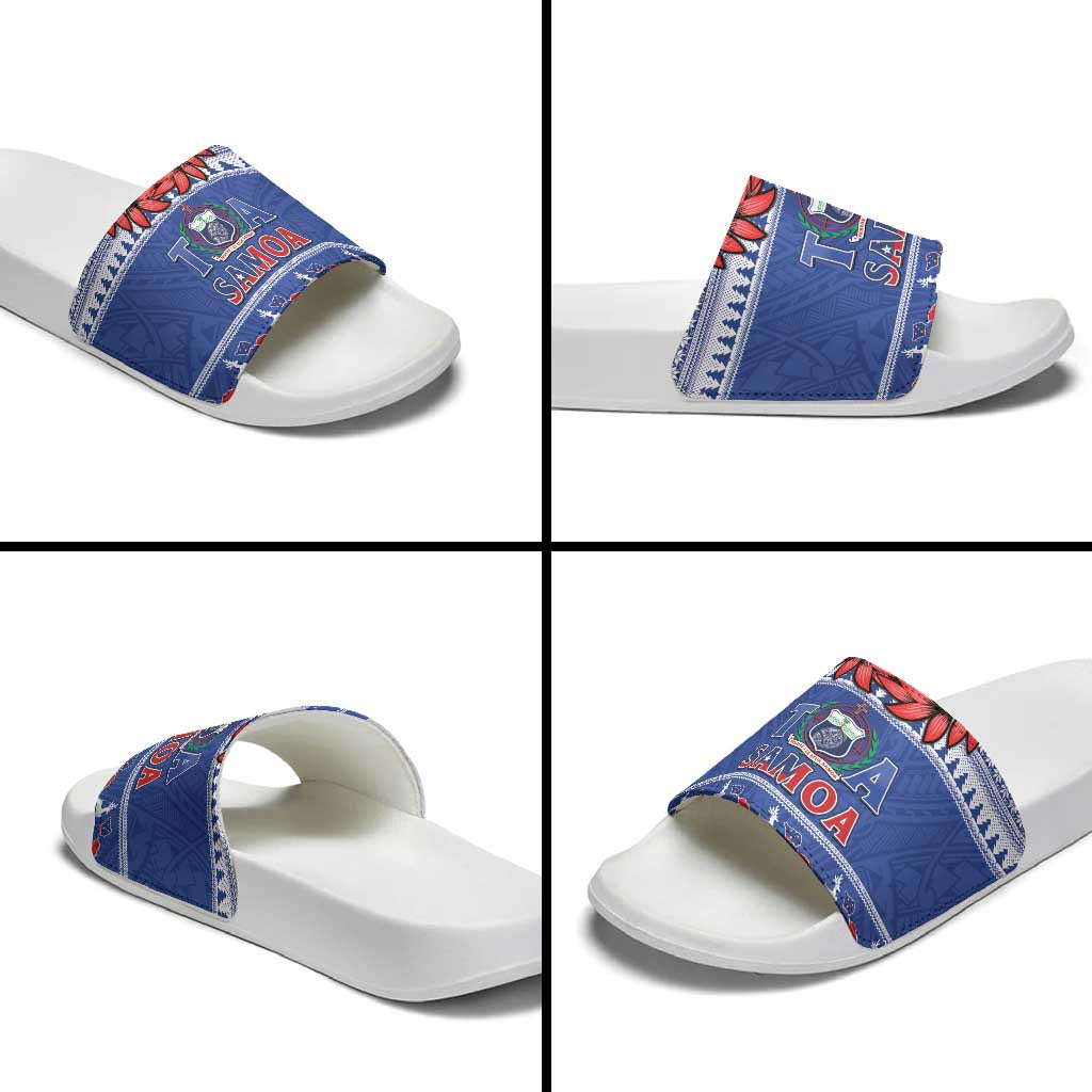 Toa Samoa Rugby Christmas Slide Sandals Ula Fala Samoan Pattern Blue LT14 - Polynesian Pride