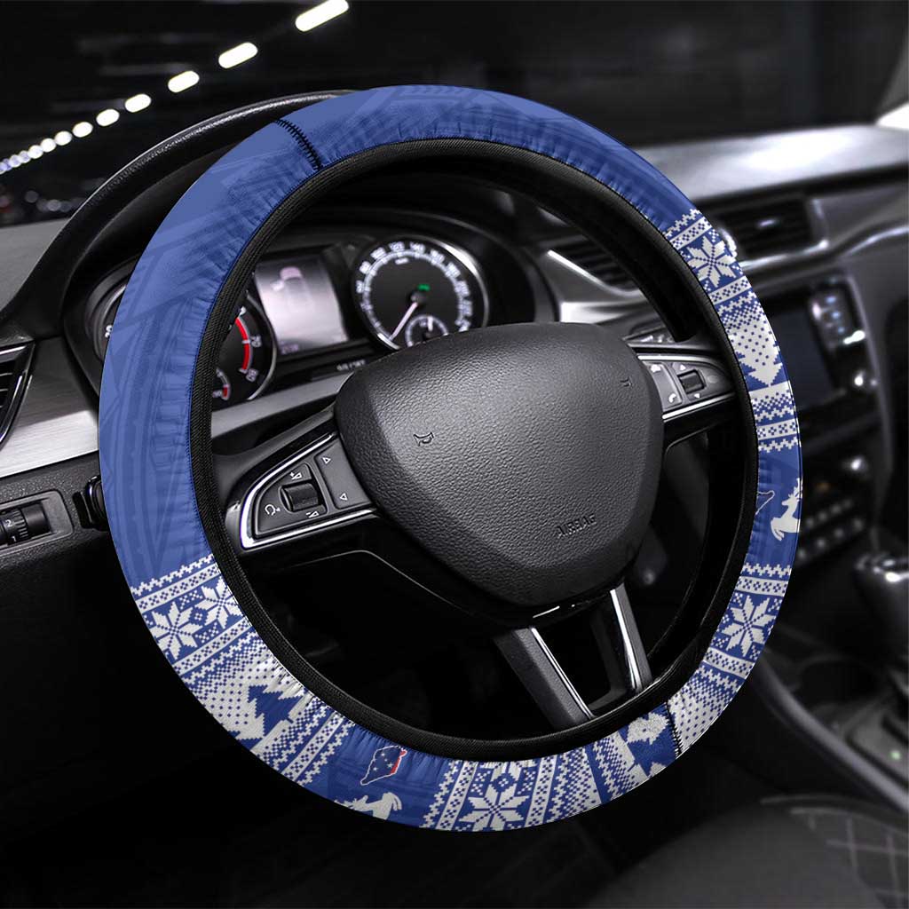 Toa Samoa Rugby Christmas Steering Wheel Cover Ula Fala Samoan Pattern Blue LT14 Universal Fit Blue - Polynesian Pride