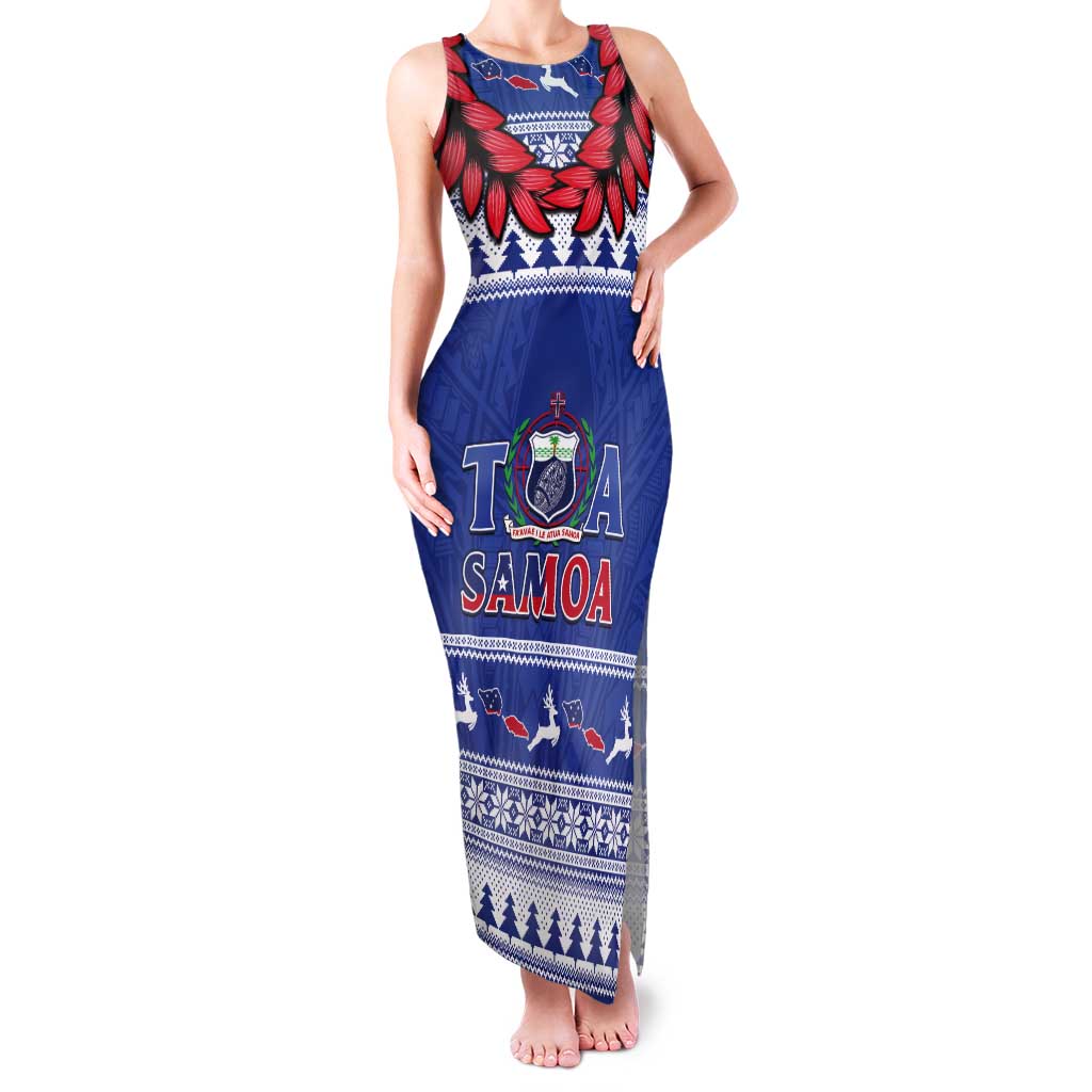 Personalised Toa Samoa Rugby Christmas Tank Maxi Dress Ula Fala Samoan Pattern Blue LT14 Women Blue - Polynesian Pride