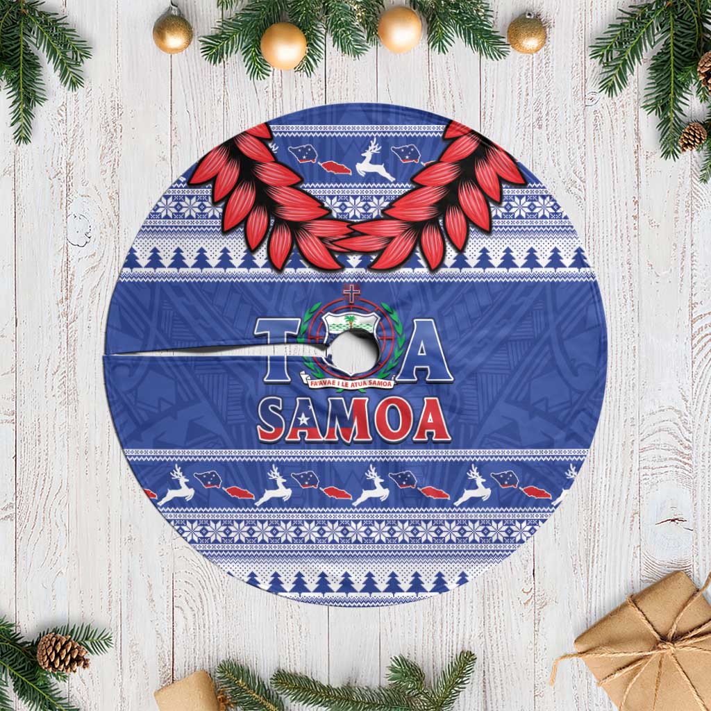 Toa Samoa Rugby Christmas Tree Skirt Ula Fala Samoan Pattern Blue LT14 Casual Blue - Polynesian Pride