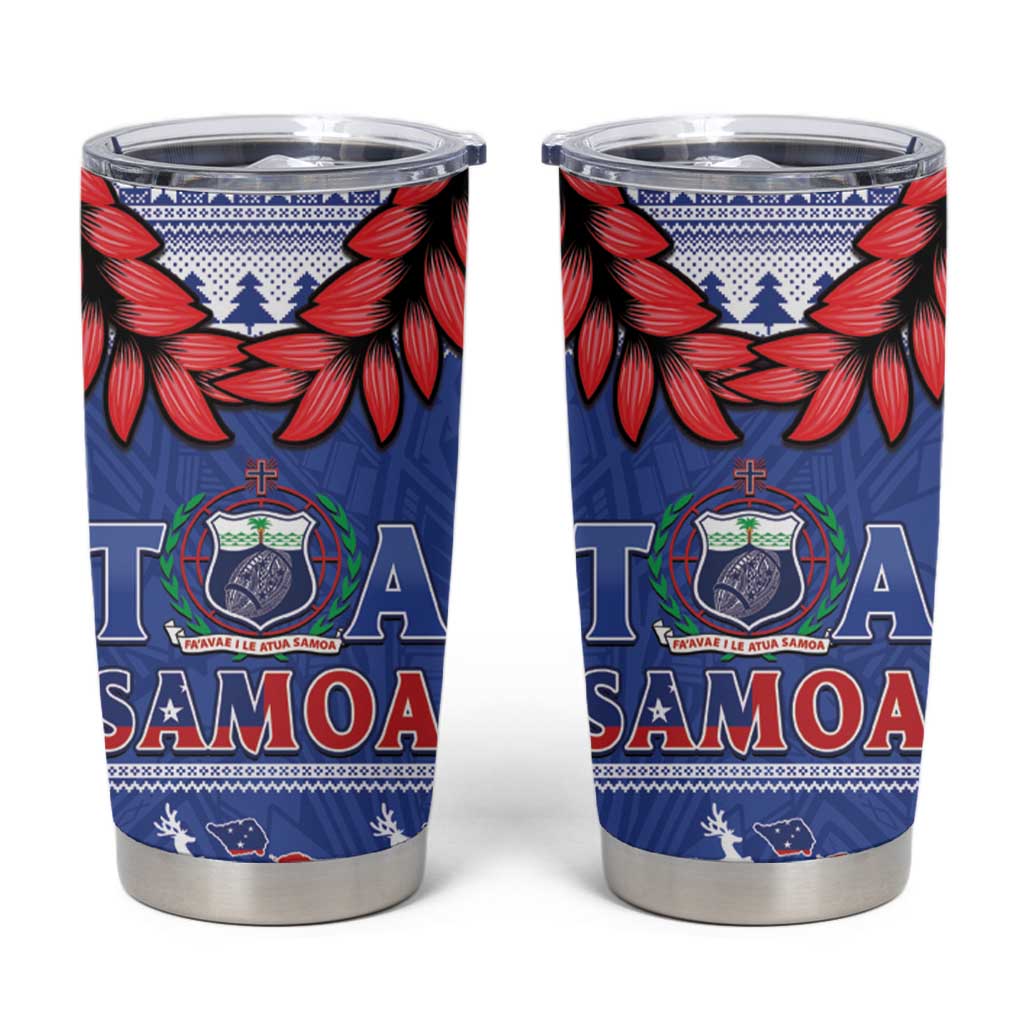 Toa Samoa Rugby Christmas Tumbler Cup Ula Fala Samoan Pattern Blue LT14 Blue - Polynesian Pride