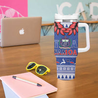 Toa Samoa Rugby Christmas Tumbler With Handle Ula Fala Samoan Pattern Blue LT14 - Polynesian Pride