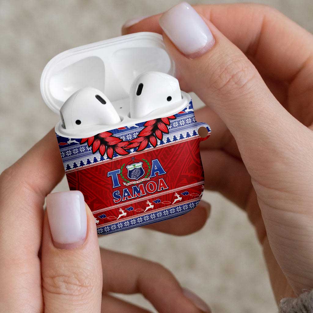 Toa Samoa Rugby Christmas AirPods Case Ula Fala Samoan Pattern Red LT14 - Polynesian Pride