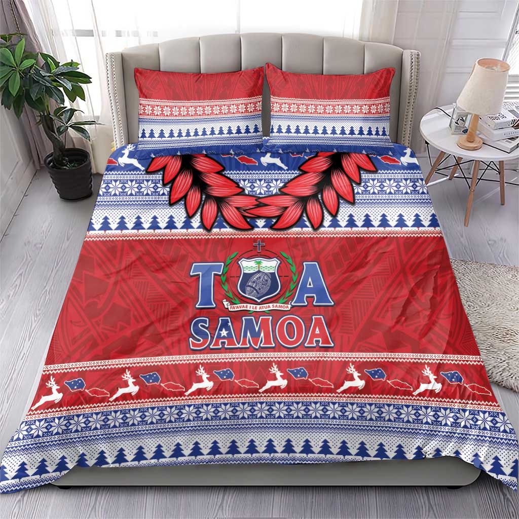 Toa Samoa Rugby Christmas Bedding Set Ula Fala Samoan Pattern Red LT14 - Polynesian Pride