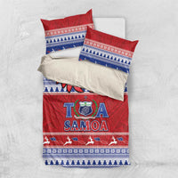 Toa Samoa Rugby Christmas Bedding Set Ula Fala Samoan Pattern Red LT14 US Twin 172cm x 218cm Red - Polynesian Pride