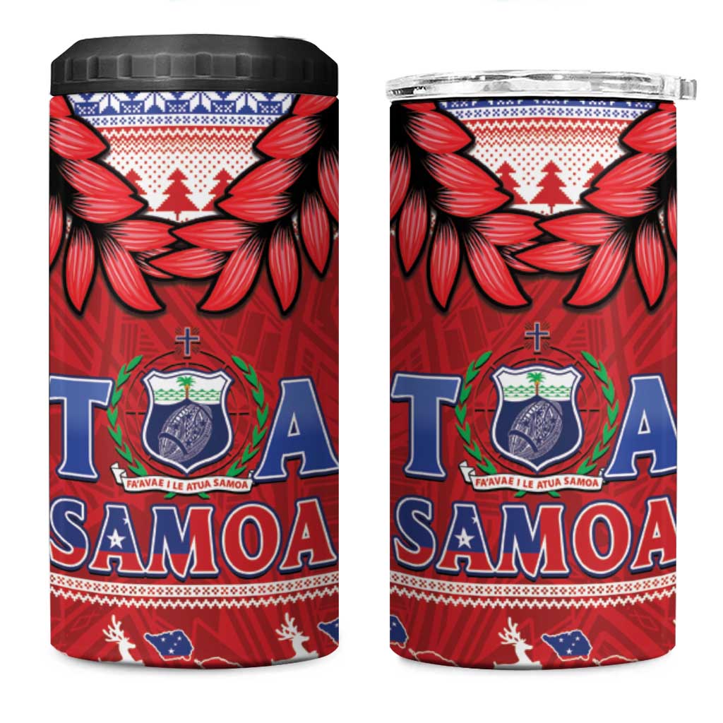 Toa Samoa Rugby Christmas 4 in 1 Can Cooler Tumbler Ula Fala Samoan Pattern Red LT14 One Size: 16 oz Red - Polynesian Pride