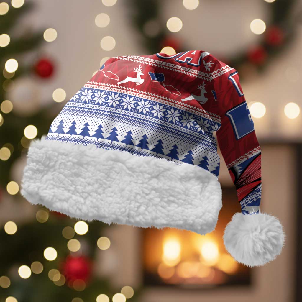Toa Samoa Rugby Christmas Santa Hat Ula Fala Samoan Pattern Red LT14 With Fur Red - Polynesian Pride