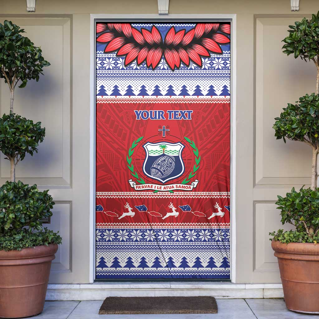 Personalised Toa Samoa Rugby Christmas Door Cover Ula Fala Samoan Pattern Red LT14 Red - Polynesian Pride