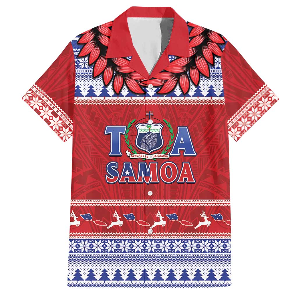 Personalised Toa Samoa Rugby Christmas Hawaiian Shirt Ula Fala Samoan Pattern Red LT14 Red - Polynesian Pride