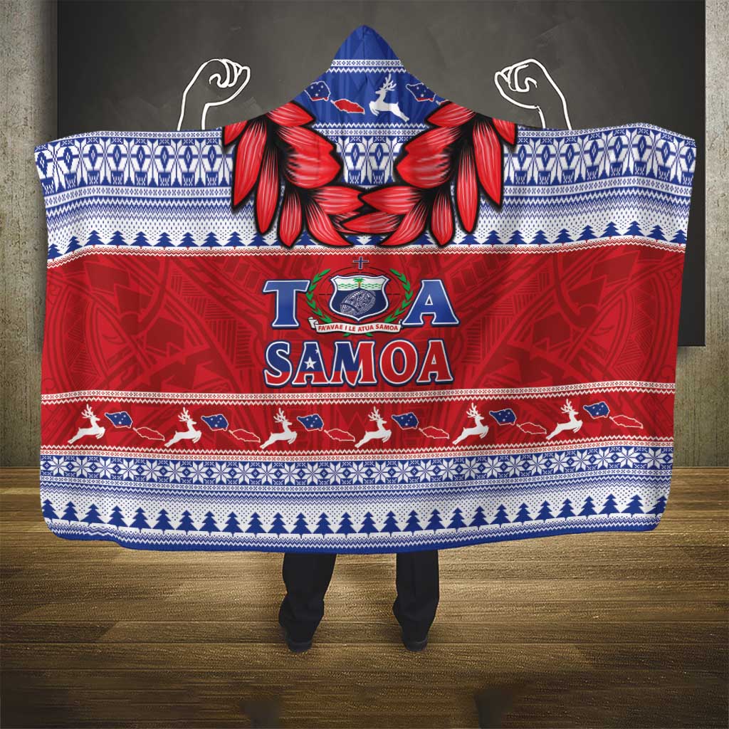 Toa Samoa Rugby Christmas Hooded Blanket Ula Fala Samoan Pattern Red LT14 - Polynesian Pride
