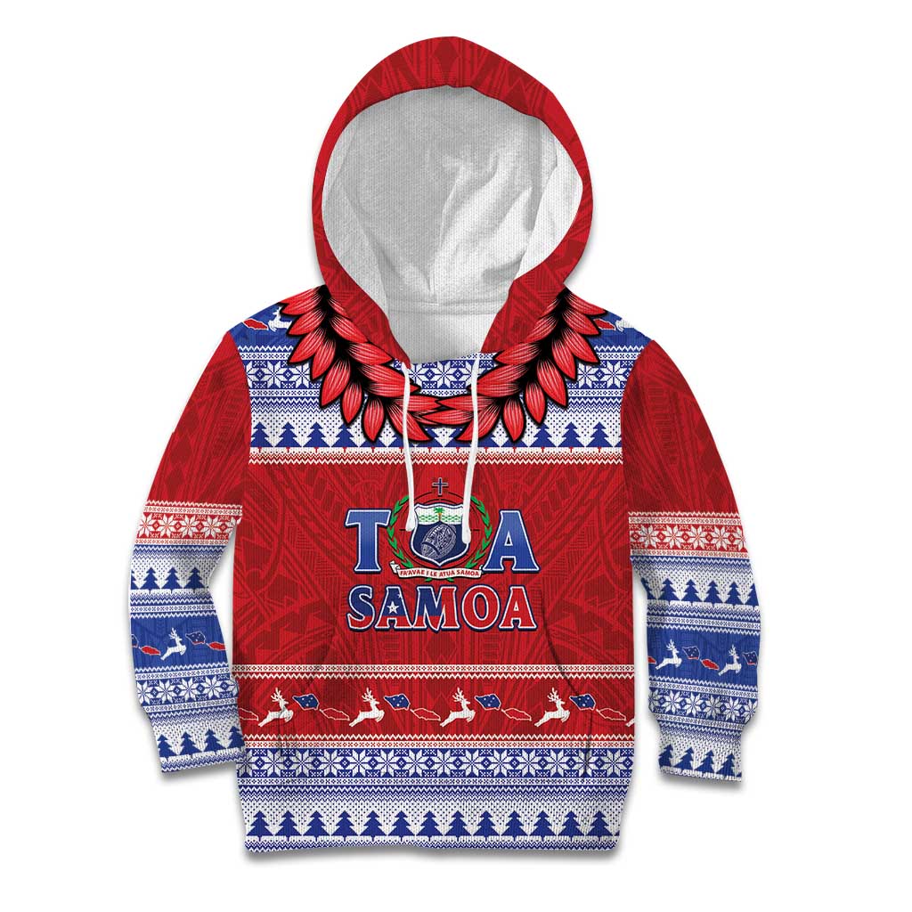 Personalised Toa Samoa Rugby Christmas Kid Hoodie Ula Fala Samoan Pattern Red LT14 Hoodie Red - Polynesian Pride