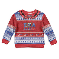 Personalised Toa Samoa Rugby Christmas Kid Ugly Christmas Sweater Ula Fala Samoan Pattern Red LT14 Kid Red - Polynesian Pride