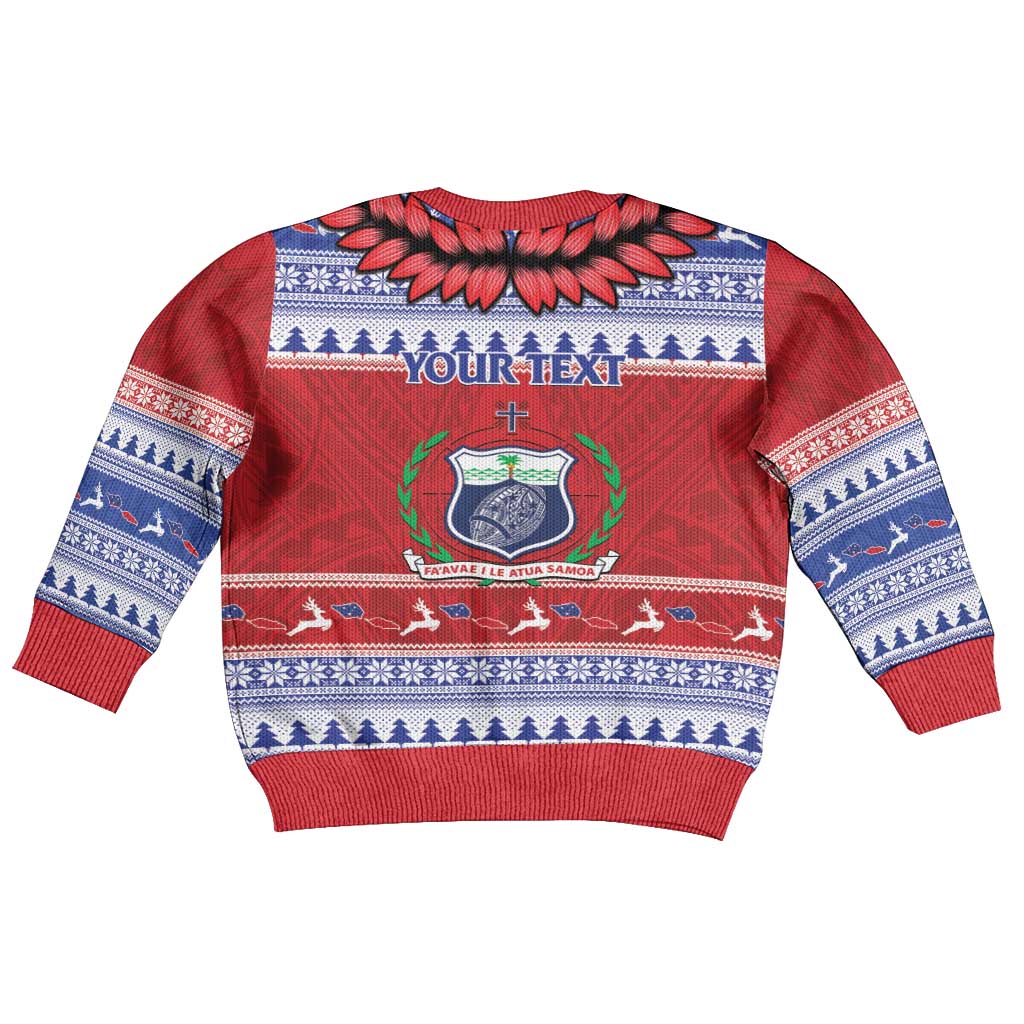 Personalised Toa Samoa Rugby Christmas Kid Ugly Christmas Sweater Ula Fala Samoan Pattern Red LT14 - Polynesian Pride