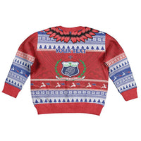Personalised Toa Samoa Rugby Christmas Kid Ugly Christmas Sweater Ula Fala Samoan Pattern Red LT14 - Polynesian Pride