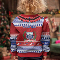 Personalised Toa Samoa Rugby Christmas Kid Ugly Christmas Sweater Ula Fala Samoan Pattern Red LT14 - Polynesian Pride