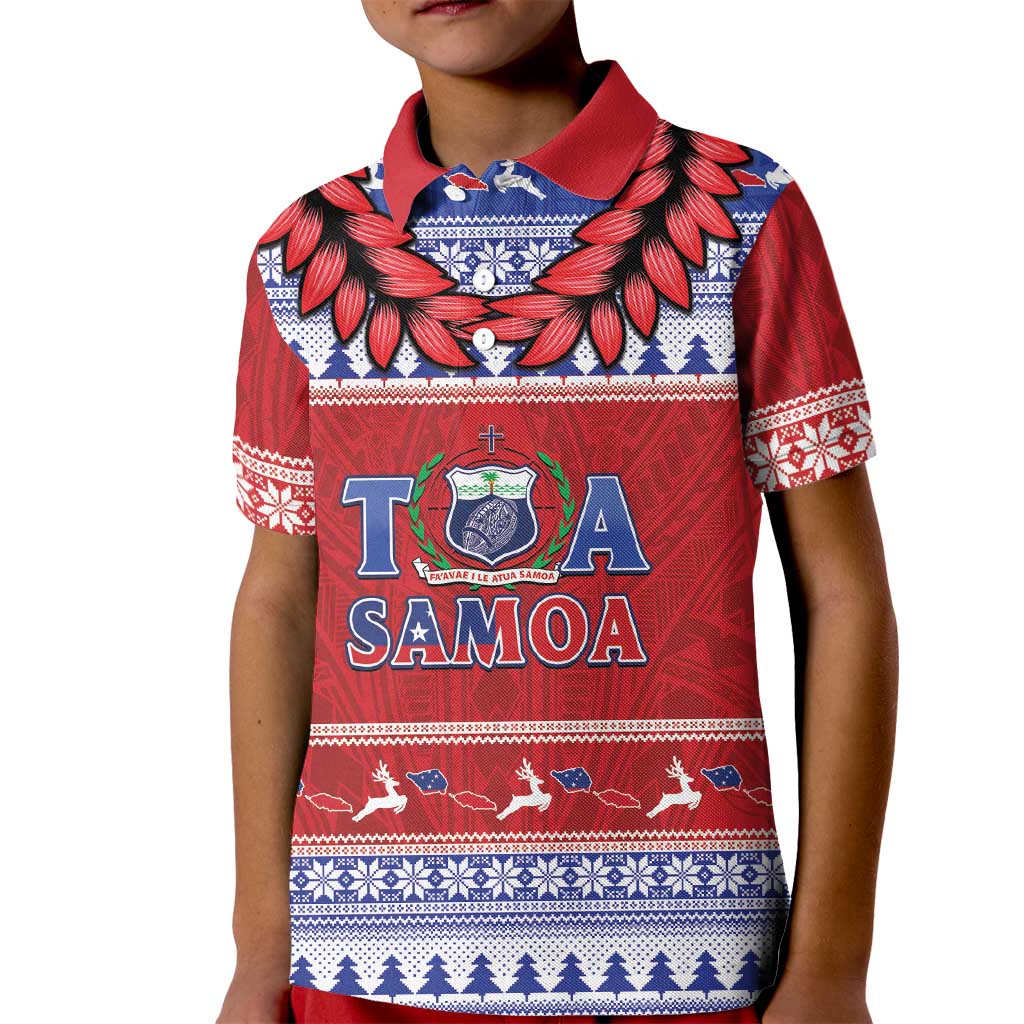 Personalised Toa Samoa Rugby Christmas Kid Polo Shirt Ula Fala Samoan Pattern Red LT14 Kid Red - Polynesian Pride
