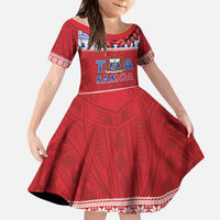 Personalised Toa Samoa Rugby Christmas Kid Short Sleeve Dress Ula Fala Samoan Pattern Red LT14 KID Red - Polynesian Pride