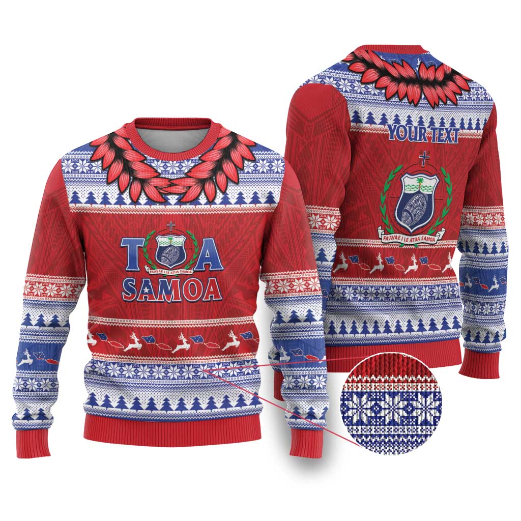 Personalised Toa Samoa Rugby Christmas Ugly Christmas Sweater Ula Fala Samoan Pattern Red LT14 Red - Polynesian Pride