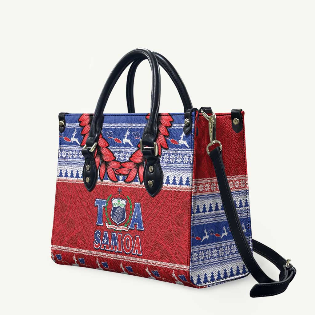 Toa Samoa Rugby Christmas Leather Bag Ula Fala Samoan Pattern Red LT14 Red - Polynesian Pride