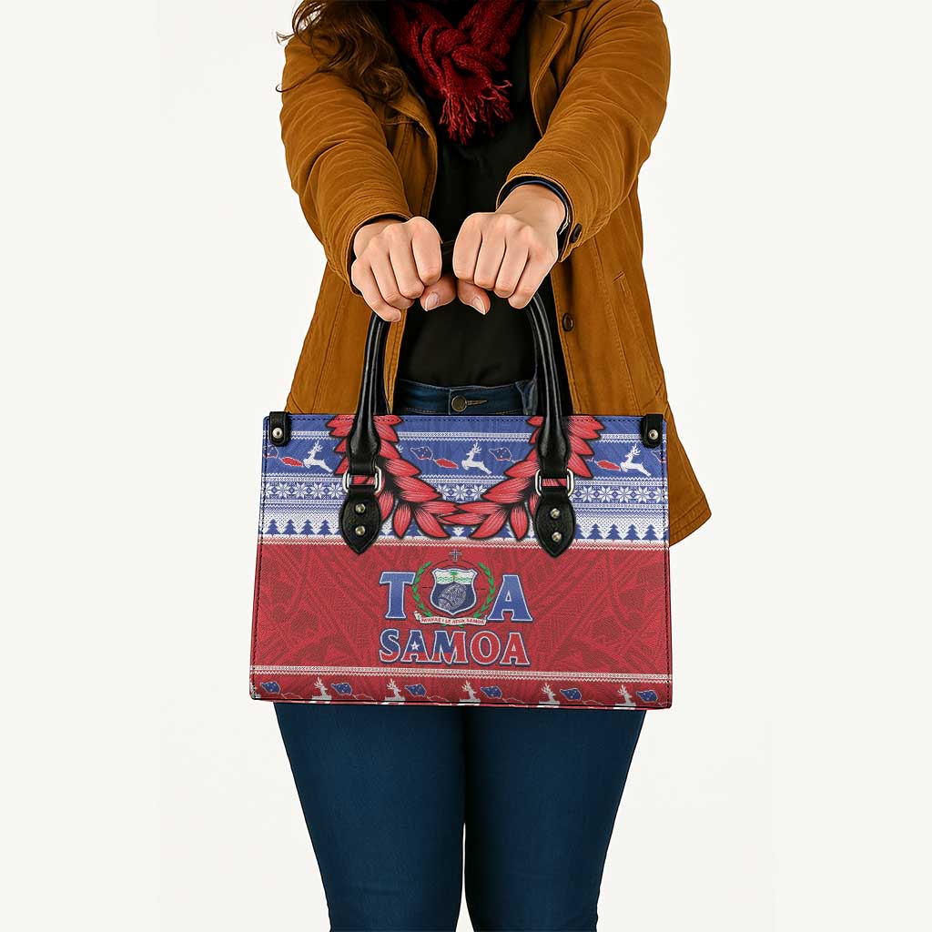 Toa Samoa Rugby Christmas Leather Bag Ula Fala Samoan Pattern Red LT14 - Polynesian Pride