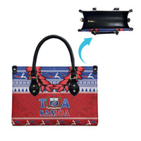 Toa Samoa Rugby Christmas Leather Bag Ula Fala Samoan Pattern Red LT14 - Polynesian Pride