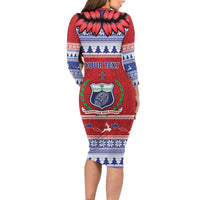 Personalised Toa Samoa Rugby Christmas Long Sleeve Bodycon Dress Ula Fala Samoan Pattern Red LT14 - Polynesian Pride