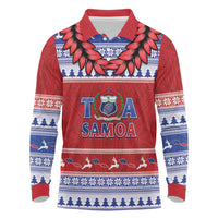 Personalised Toa Samoa Rugby Christmas Long Sleeve Polo Shirt Ula Fala Samoan Pattern Red LT14 Red - Polynesian Pride