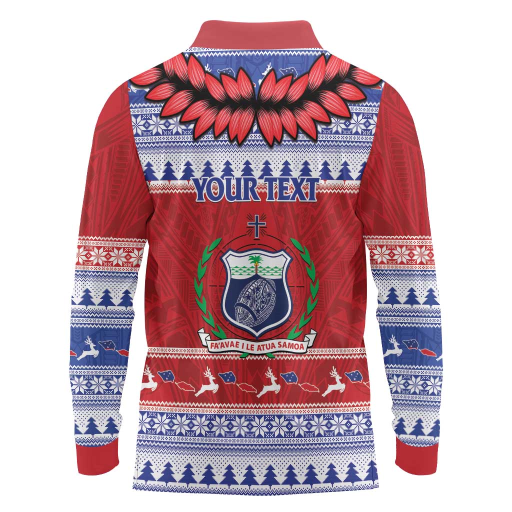 Personalised Toa Samoa Rugby Christmas Long Sleeve Polo Shirt Ula Fala Samoan Pattern Red LT14 - Polynesian Pride
